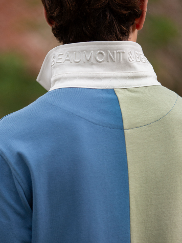 South Milton Men's Rugby Shirt - Vintage Blue & Moss Green