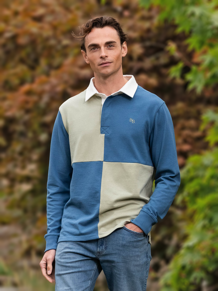 South Milton Men's Rugby Shirt - Vintage Blue & Moss Green