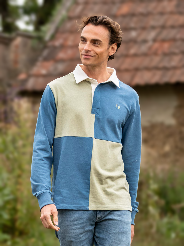 South Milton Men's Rugby Shirt - Vintage Blue & Moss Green