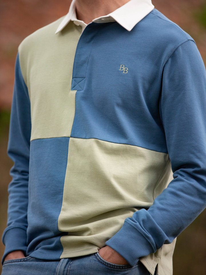 South Milton Men's Rugby Shirt - Vintage Blue & Moss Green