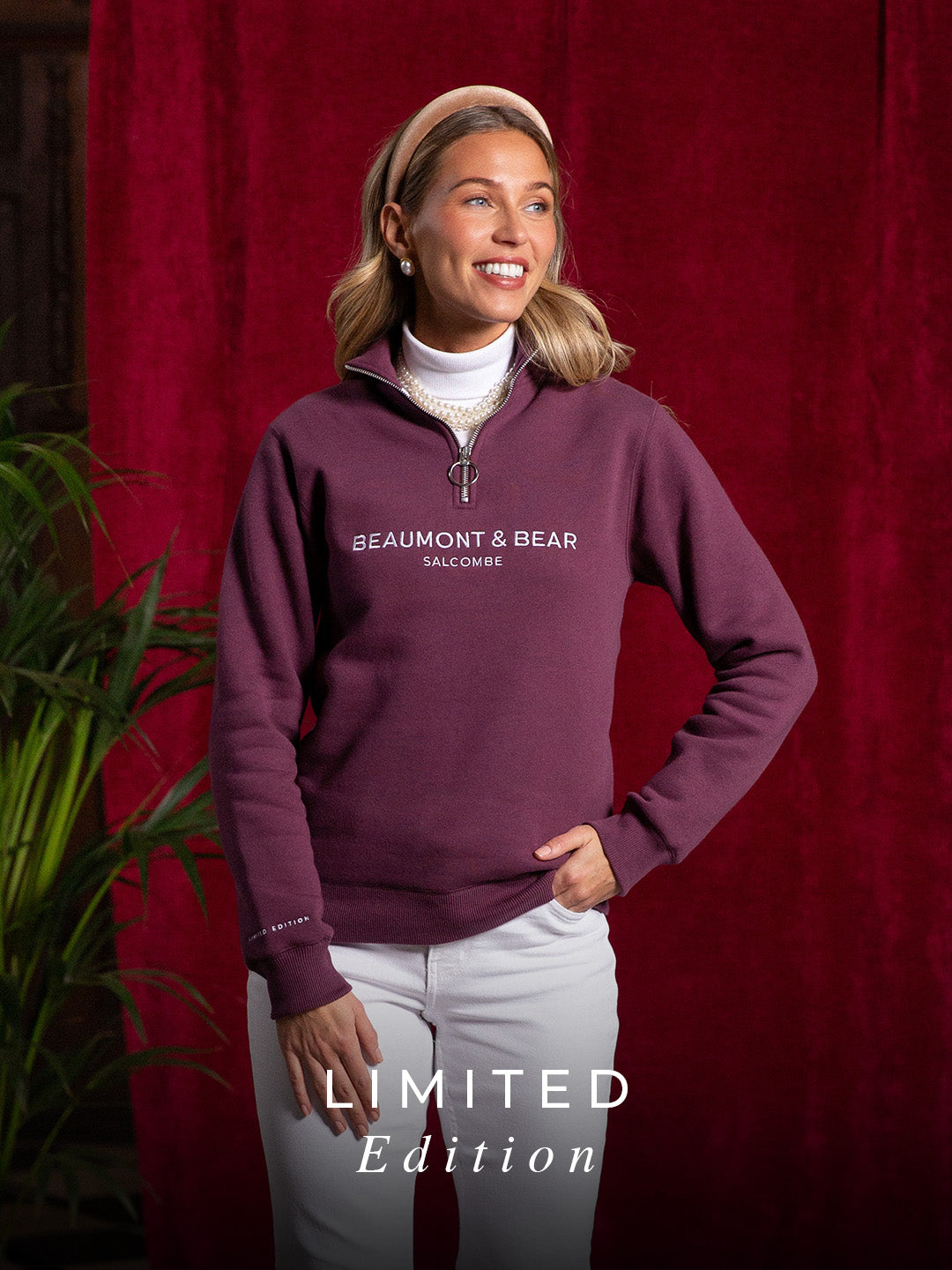 Kingswear Limited Edition Unisex Quarter Zip - Berry - Beaumont & Bear