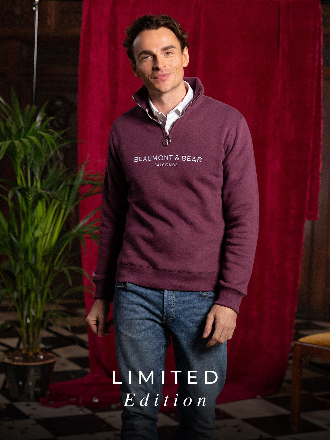 Kingswear Limited Edition Unisex Quarter Zip - Berry - Beaumont & Bear