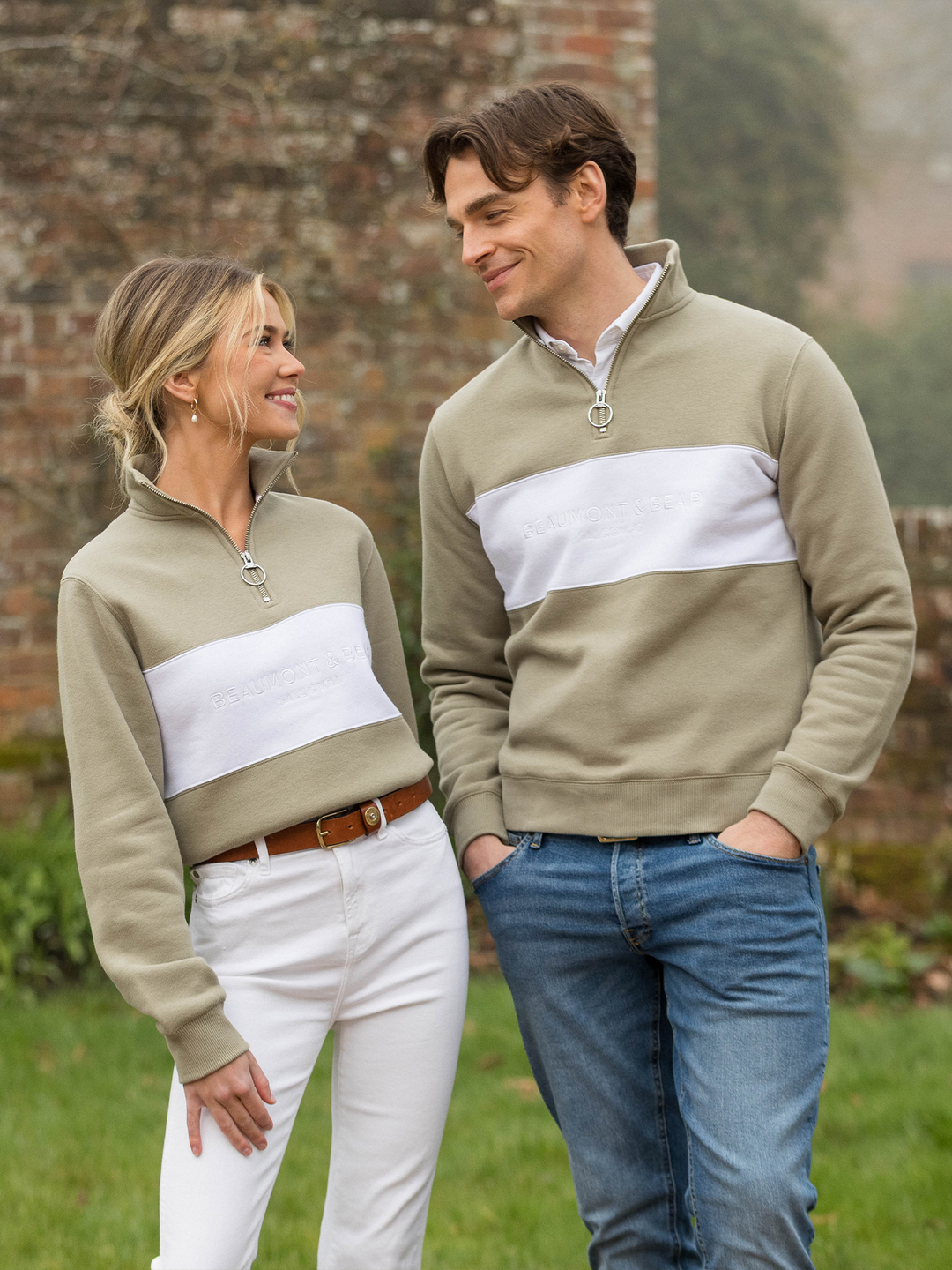 Cliff Road Unisex Quarter Zip - Olive - Beaumont &amp; Bear