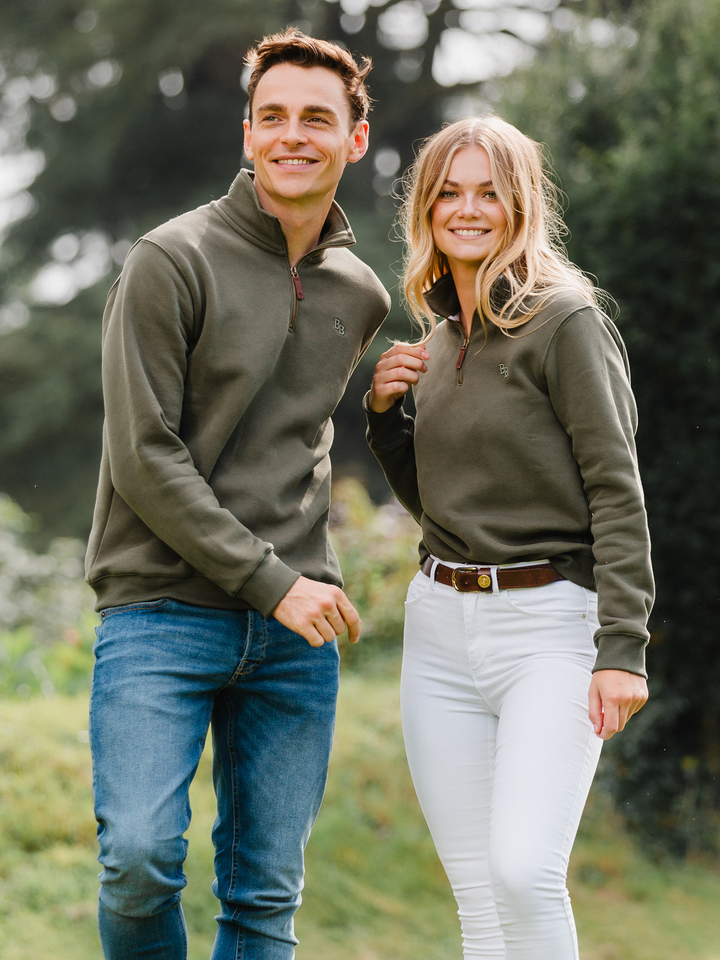 Tuckenhay Unisex Quarter Zip - Khaki - Beaumont &amp; Bear