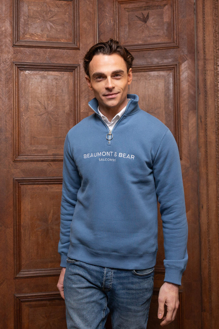 Kingswear Unisex Quarter Zip - Vintage Blue - Mens - Beaumont & Bear