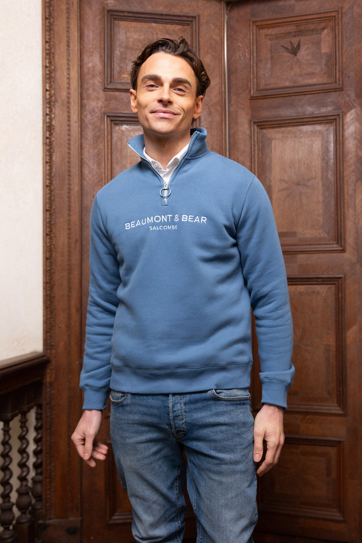 Kingswear Unisex Quarter Zip - Vintage Blue - Mens - Beaumont & Bear