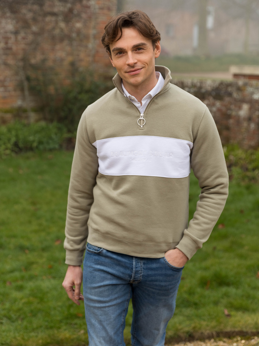 Cliff Road Unisex Quarter Zip - Olive - Beaumont & Bear