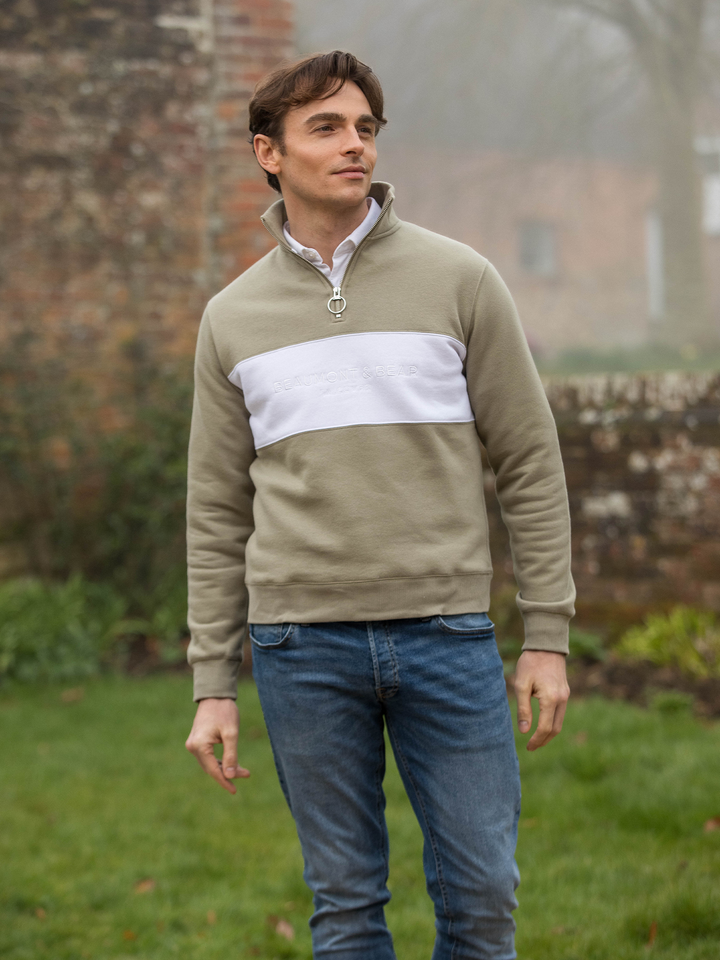 Cliff Road Unisex Quarter Zip - Olive - Beaumont &amp; Bear