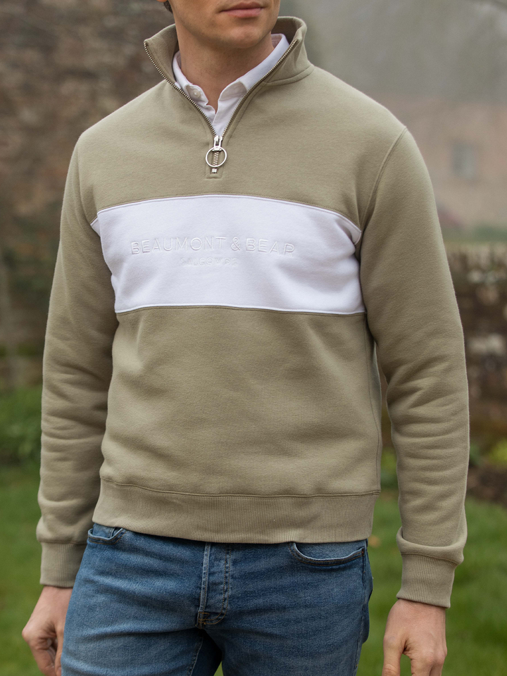 Cliff Road Unisex Quarter Zip - Olive - Beaumont &amp; Bear
