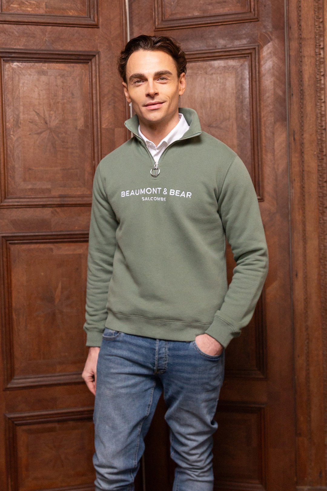 Kingswear Unisex Quarter Zip - Fern - Mens - Beaumont & Bear