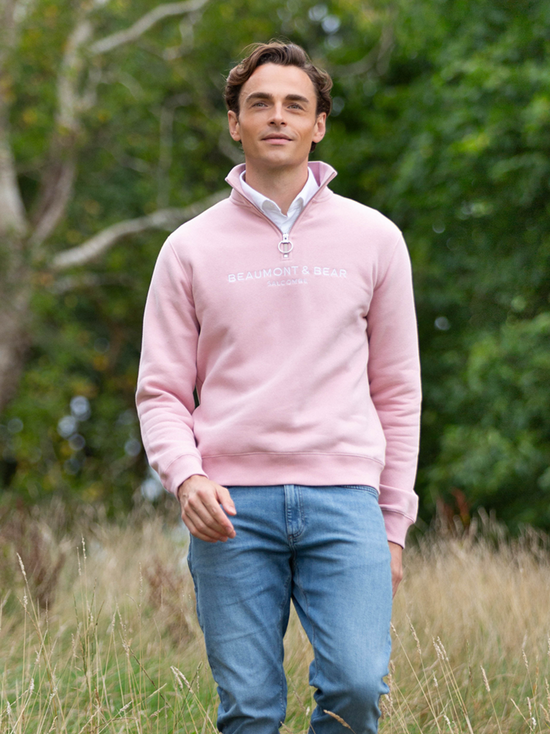 Kingswear Unisex Quarter Zip - Dusty Pink - Beaumont & Bear