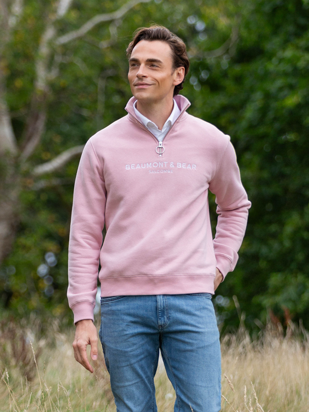 Kingswear Unisex Quarter Zip - Dusty Pink - Beaumont &amp; Bear