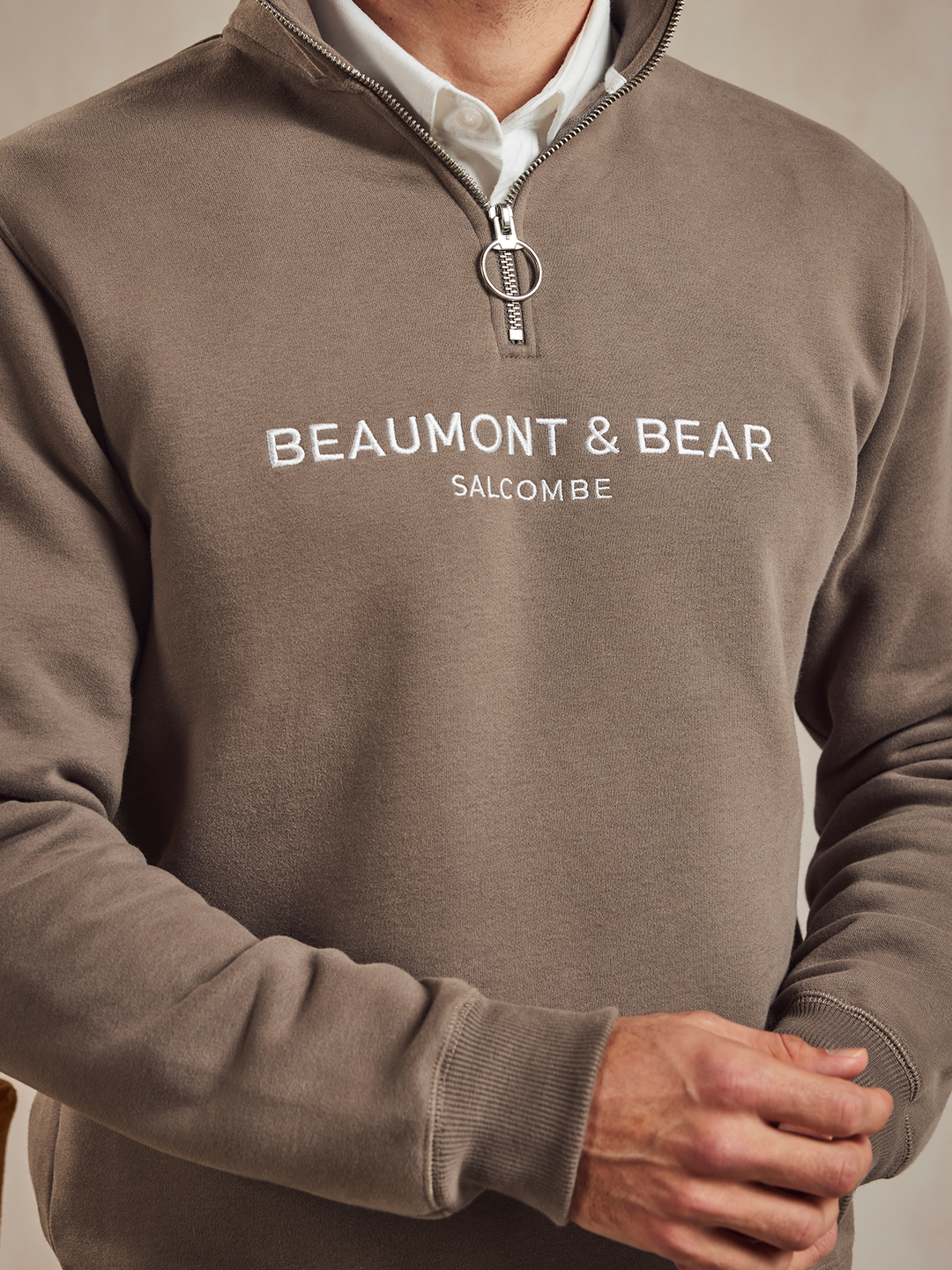 Kingswear Unisex Quarter Zip - Otter - Beaumont &amp; Bear