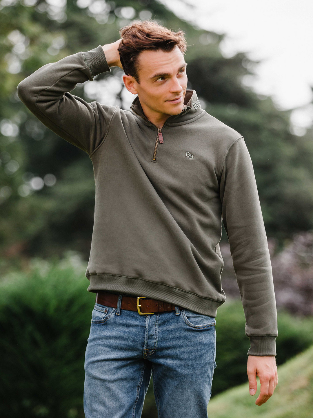 Tuckenhay Unisex Quarter Zip - Khaki - Beaumont & Bear