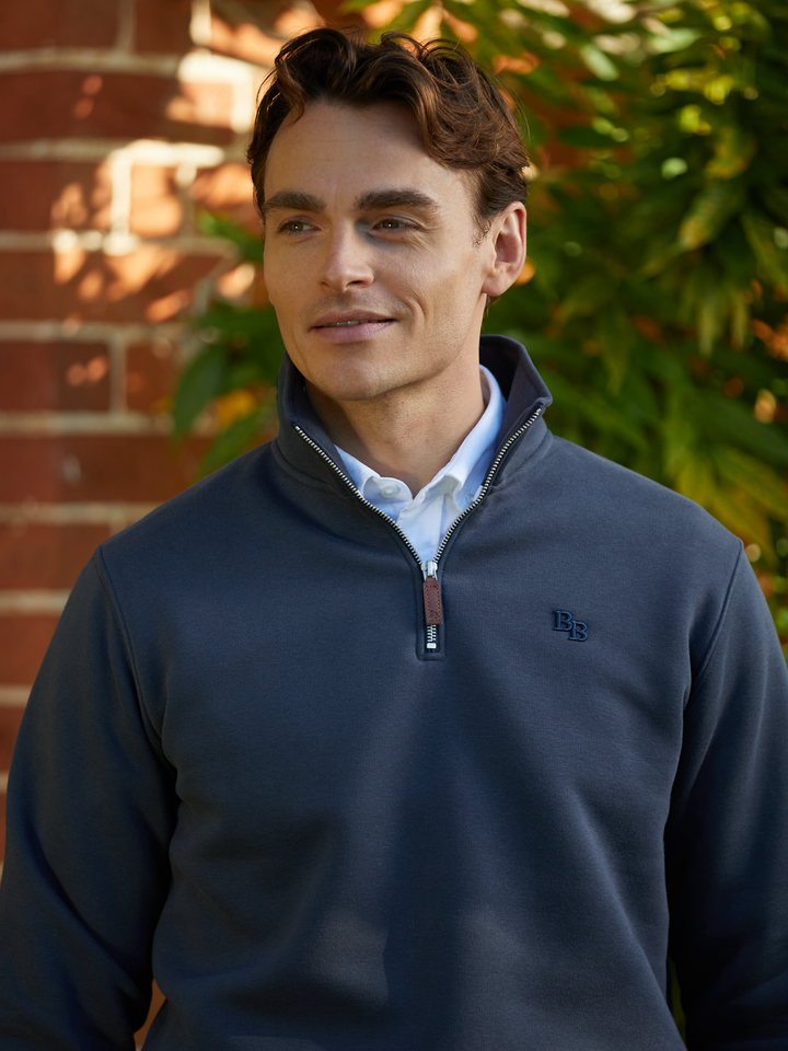 Tuckenhay Unisex Quarter Zip - Washed Navy - Beaumont &amp; Bear