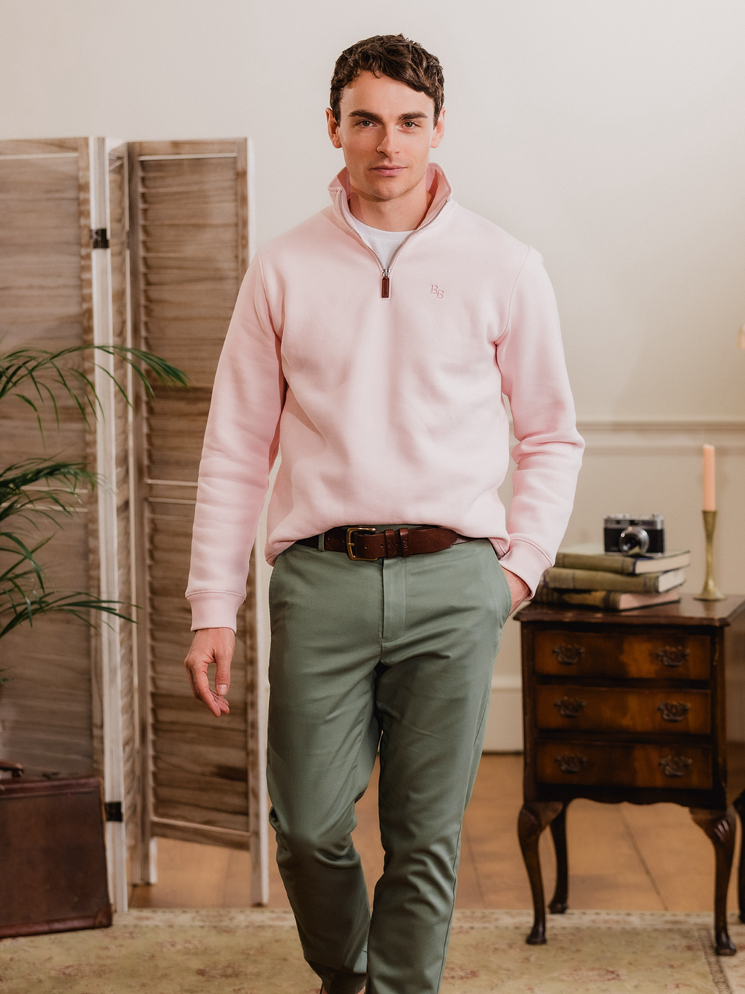 Tuckenhay Unisex Quarter Zip - Pastel Pink - Beaumont & Bear