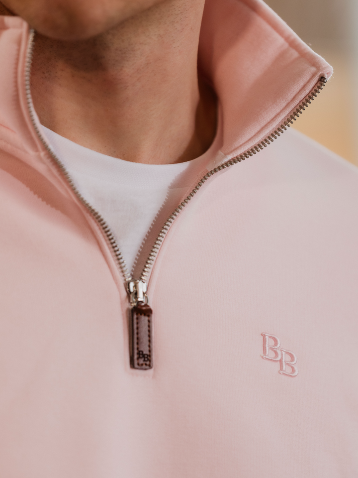Tuckenhay Unisex Quarter Zip - Pastel Pink - Beaumont &amp; Bear