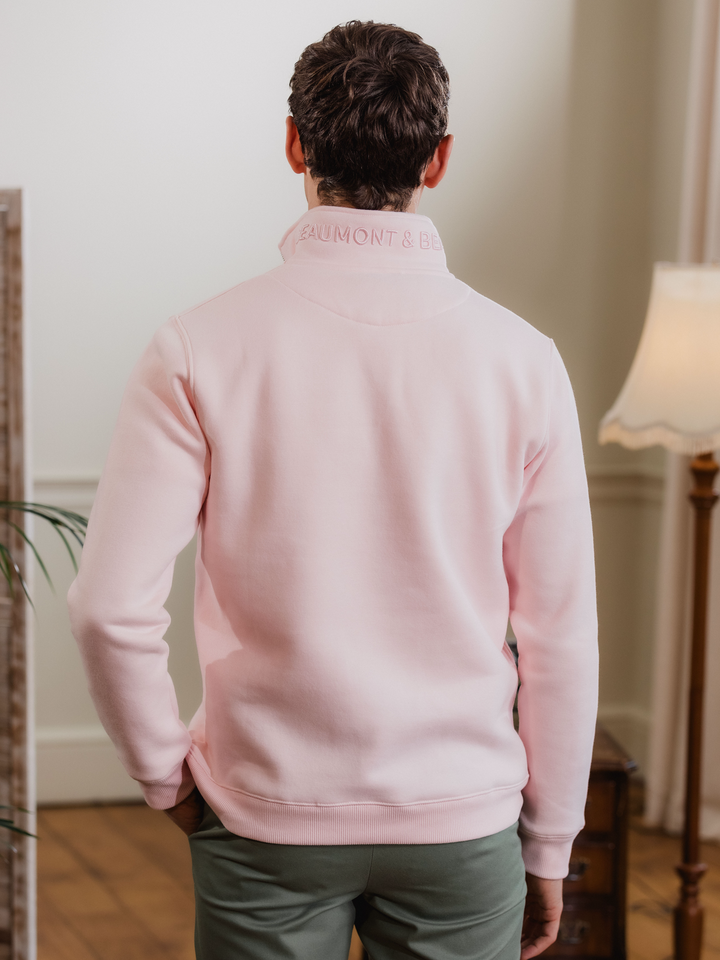 Tuckenhay Unisex Quarter Zip - Pastel Pink - Beaumont &amp; Bear