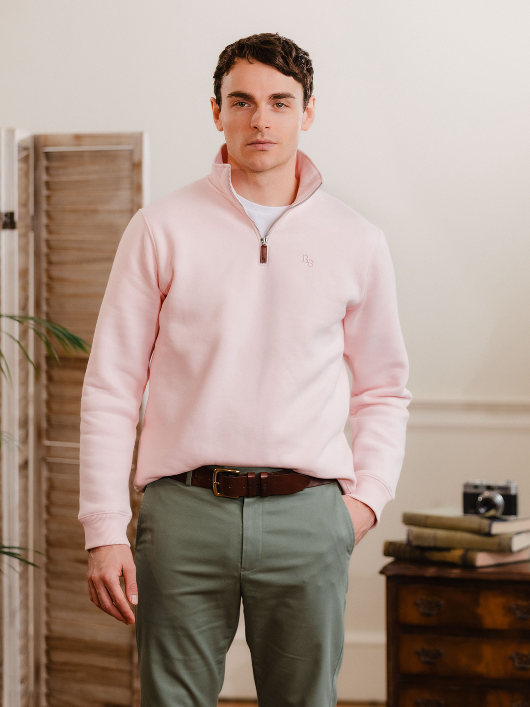 Tuckenhay Unisex Quarter Zip - Pastel Pink - Beaumont &amp; Bear