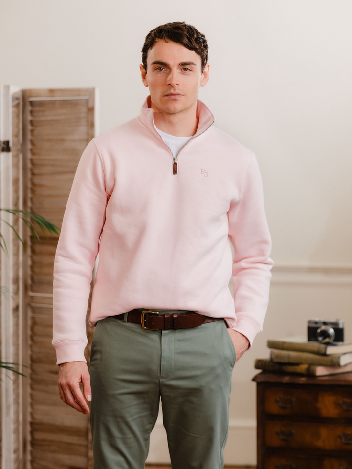 Tuckenhay Unisex Quarter Zip - Pastel Pink - Beaumont &amp; Bear