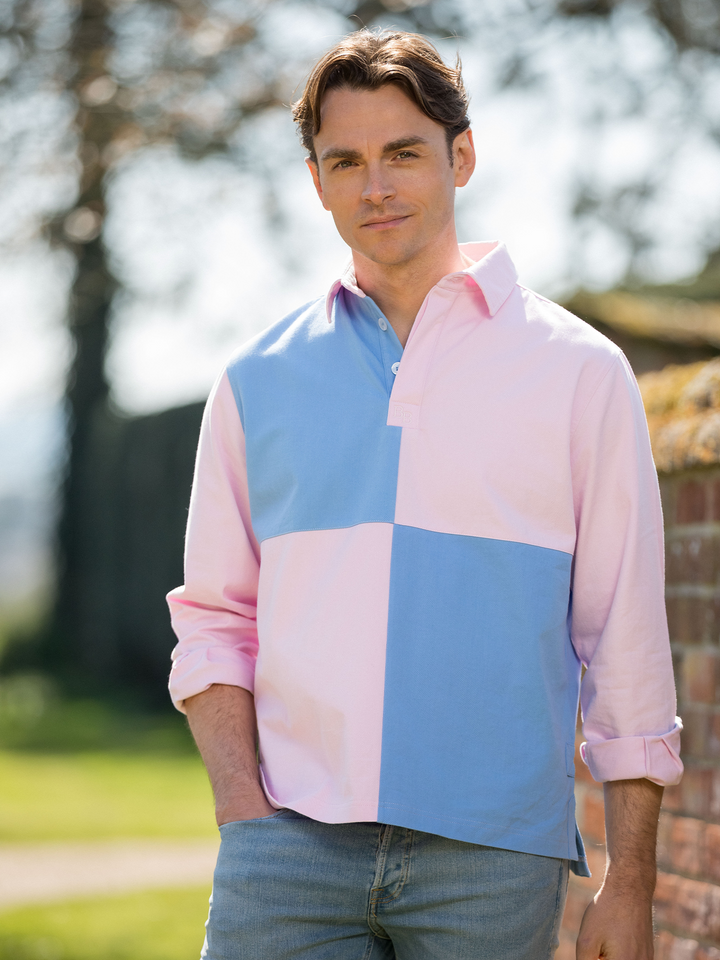 Hope Cove Unisex Deck Shirt - Pink & Cornflower Blue