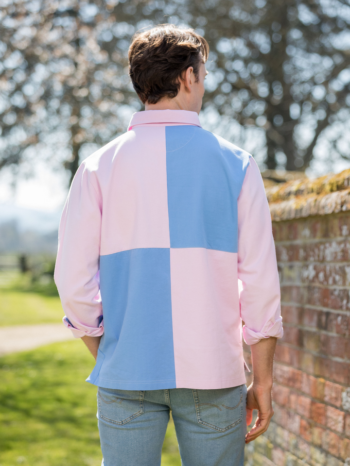 Hope Cove Unisex Deck Shirt - Pink & Cornflower Blue
