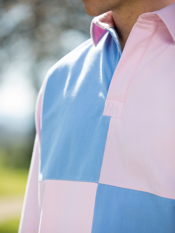 Hope Cove Unisex Deck Shirt - Pink & Cornflower Blue