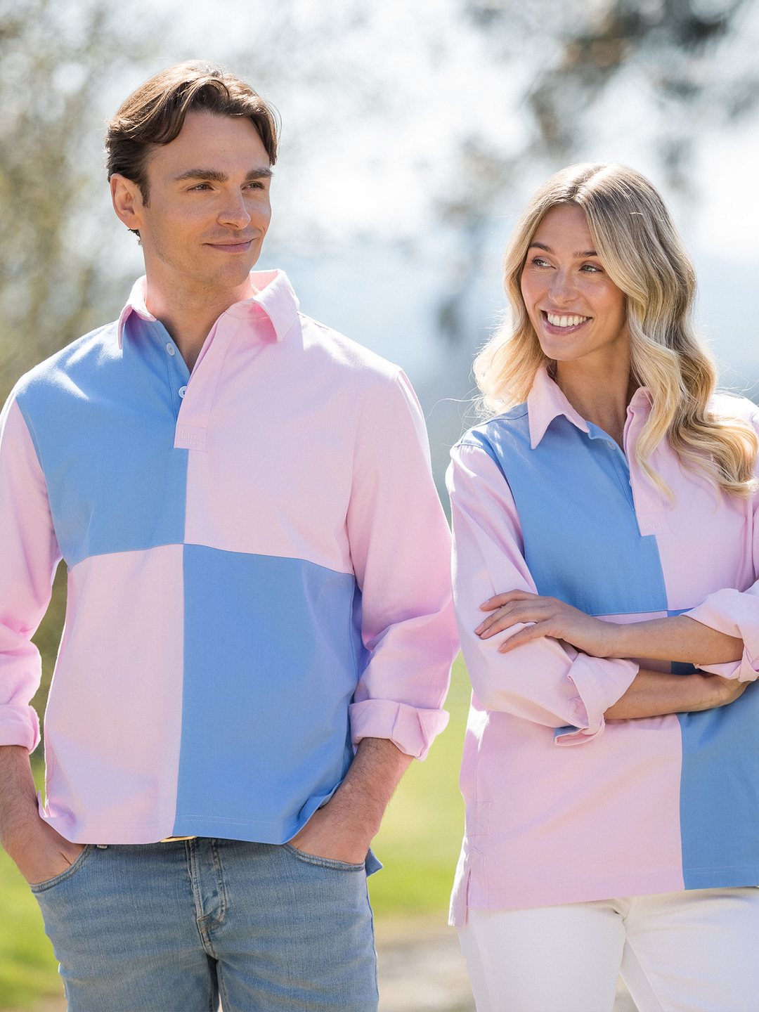 Hope Cove Unisex Deck Shirt - Pink & Cornflower Blue