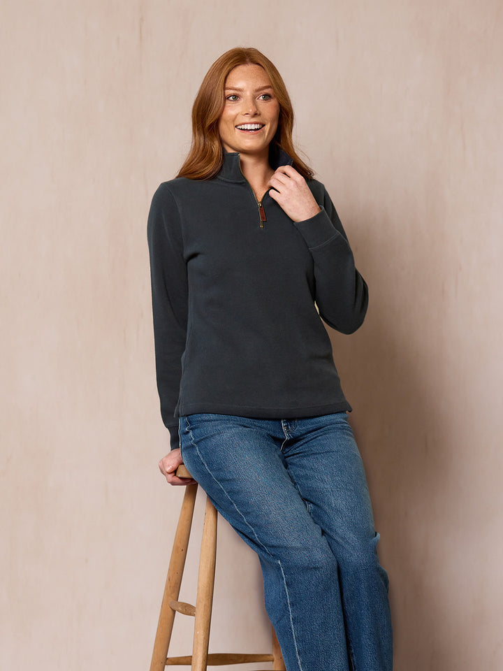 Dittisham Ribbed Unisex Quarter Zip - Navy