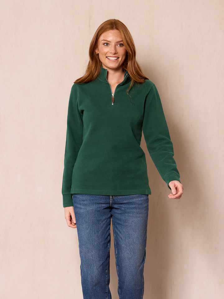 Dittisham Ribbed Unisex Quarter Zip - Petrol Green