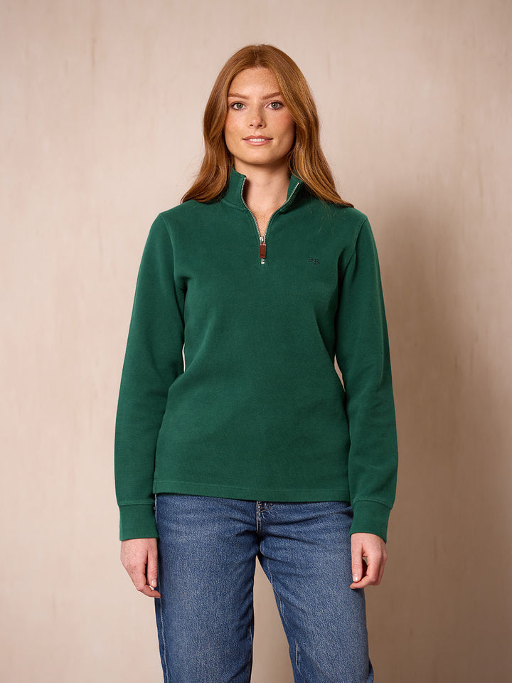 Dittisham Ribbed Unisex Quarter Zip - Petrol Green