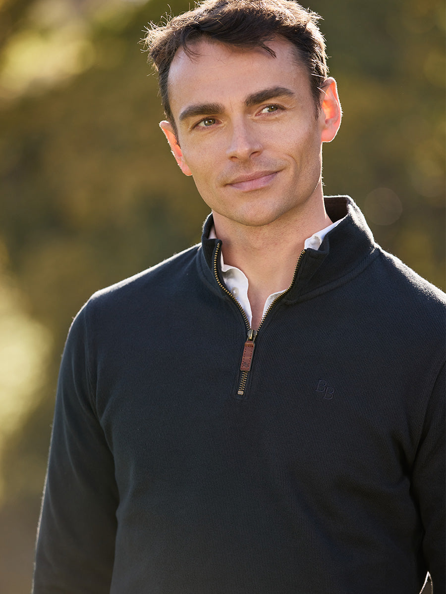 Dittisham Ribbed Unisex Quarter Zip - Navy