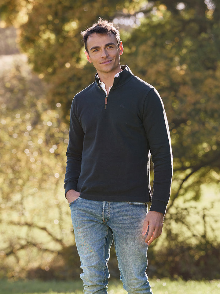 Dittisham Ribbed Unisex Quarter Zip - Navy