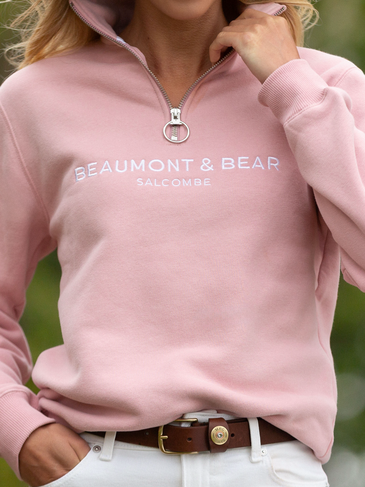 Kingswear Unisex Quarter Zip - Dusty Pink - Beaumont &amp; Bear