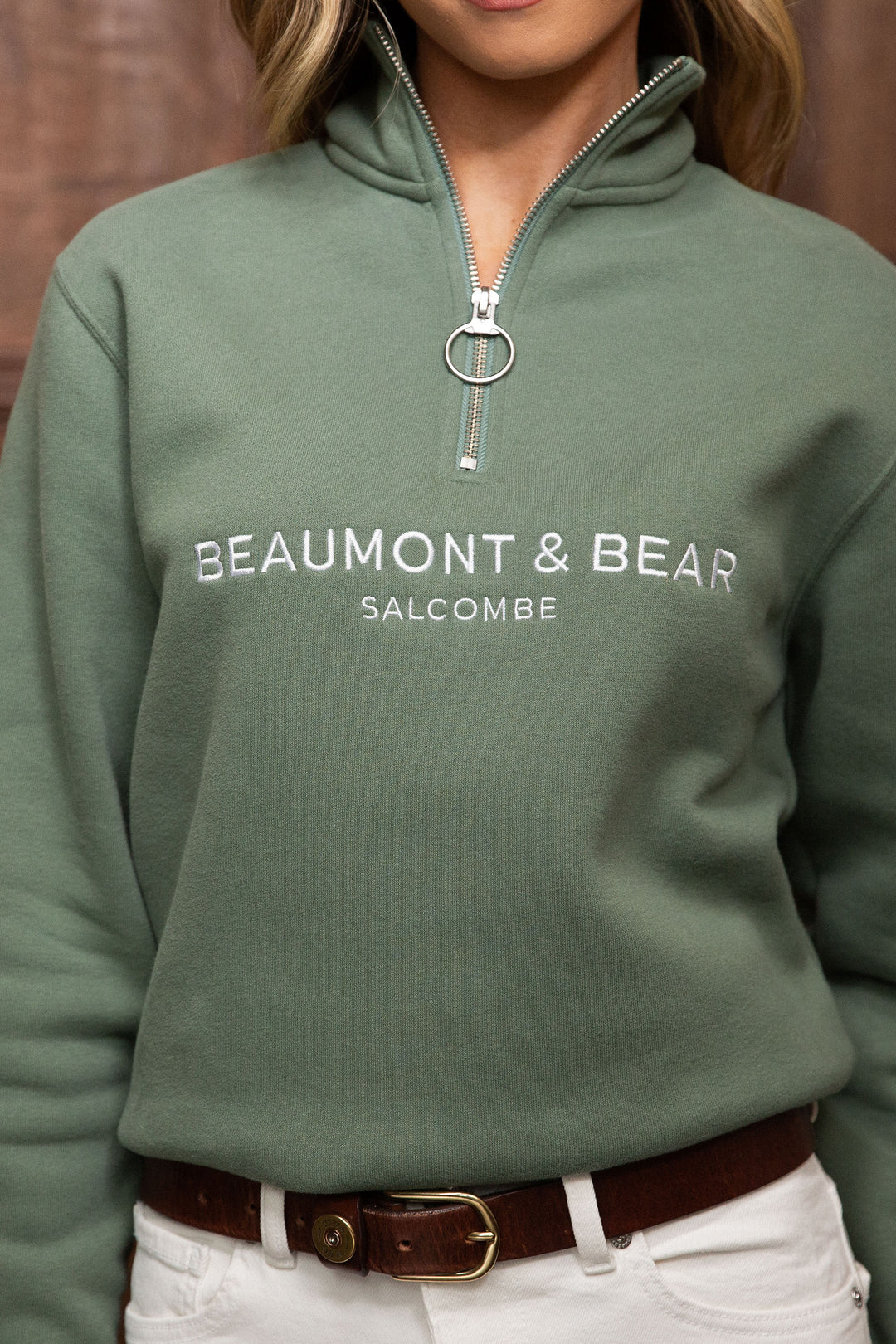 Kingswear Unisex Quarter Zip - Fern - Beaumont &amp; Bear