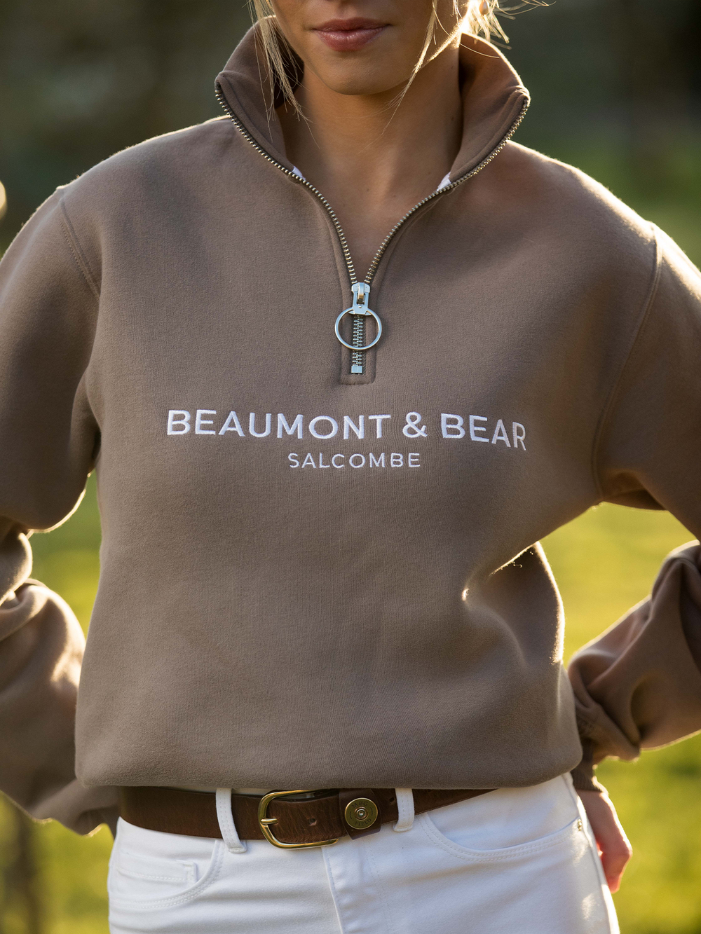 Kingswear Unisex Quarter Zip - Otter - Beaumont & Bear