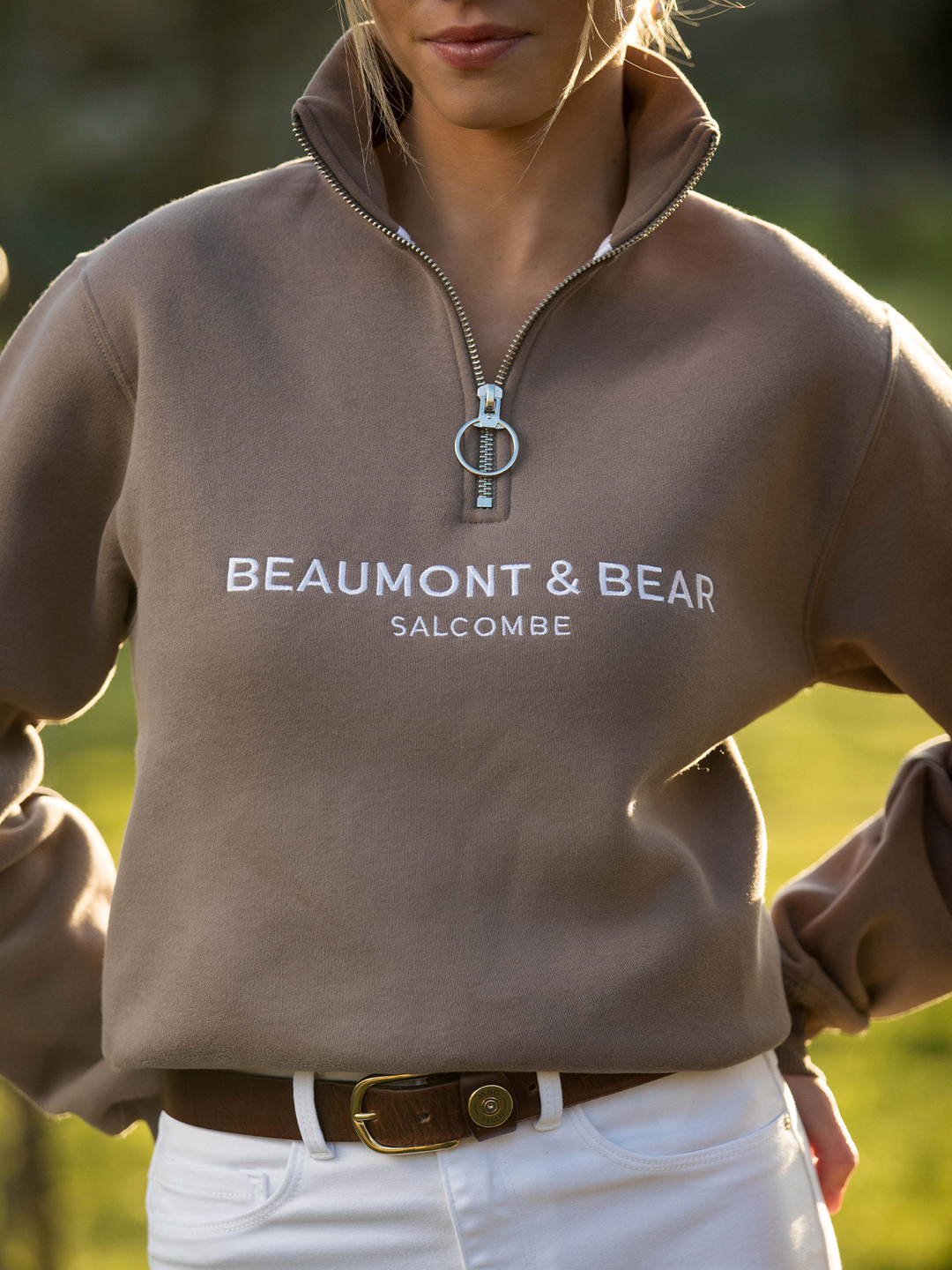 Kingswear Unisex Quarter Zip - Otter - Beaumont &amp; Bear