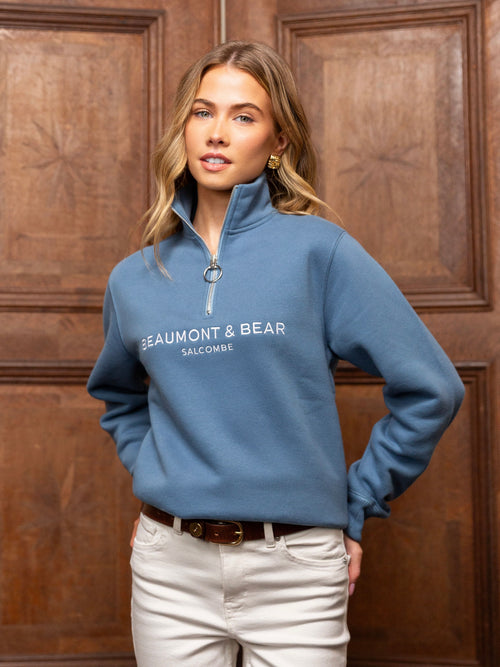 Kingswear Unisex Quarter Zip - Vintage Blue
