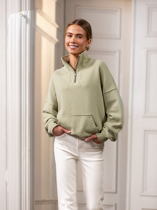Landscove Women’s Pocketed Quarter Zip – Moss Green - Beaumont & Bear