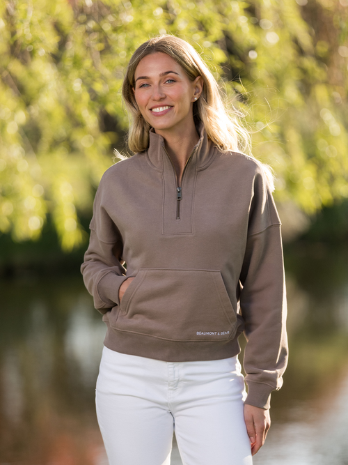 Landscove Women’s Pocketed Quarter Zip – Otter - Beaumont & Bear