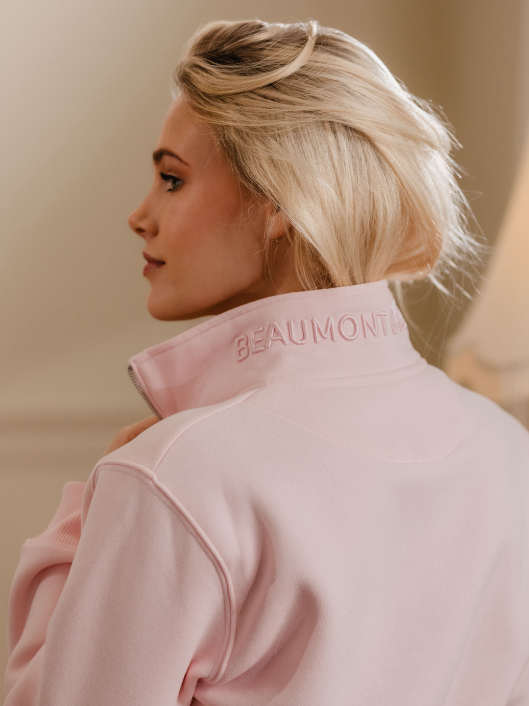 Tuckenhay Unisex Quarter Zip - Pastel Pink - Beaumont &amp; Bear