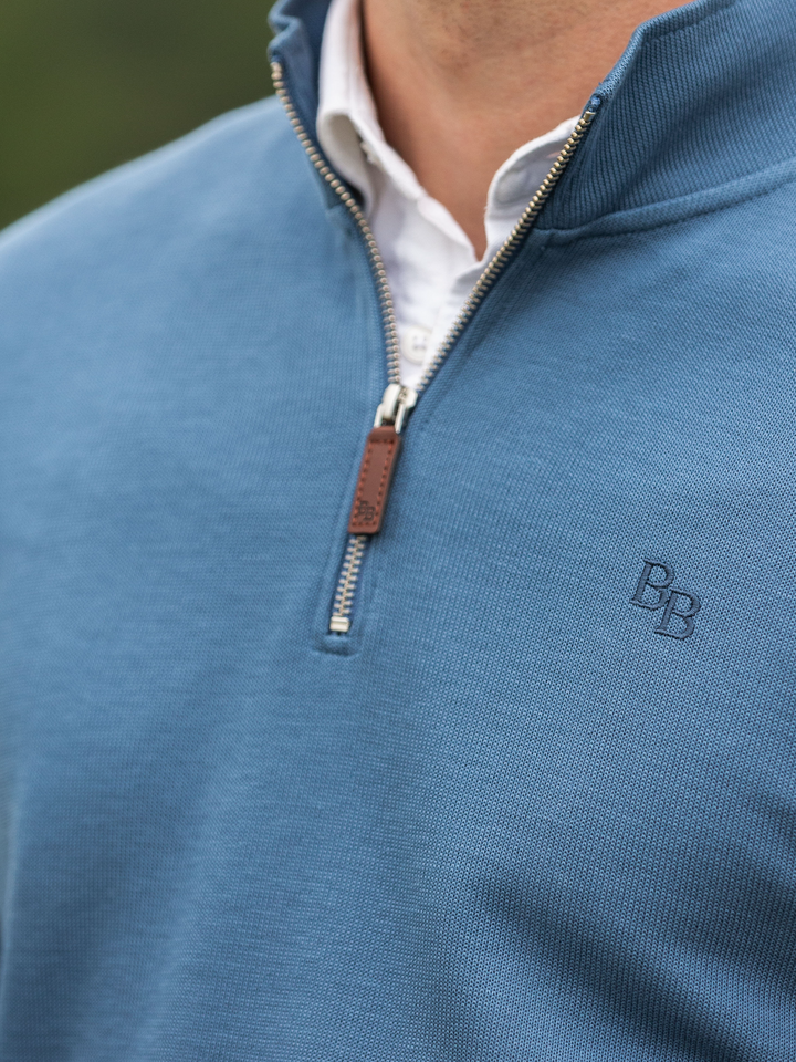 Dittisham Ribbed Unisex Quarter Zip - Vintage Blue