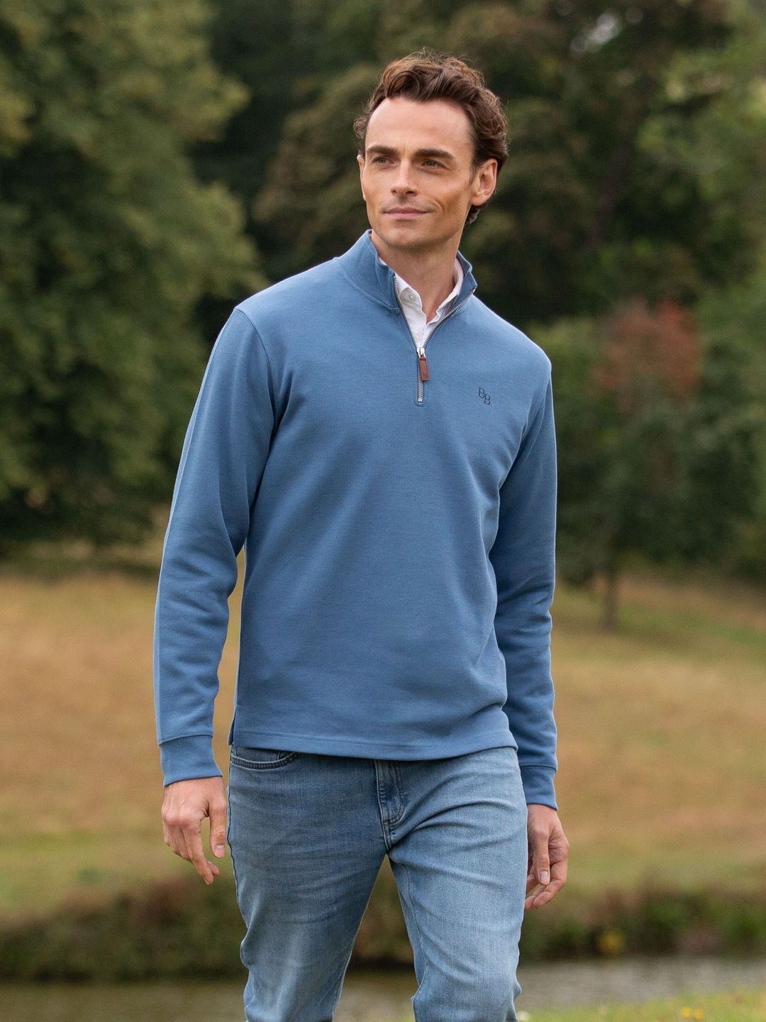 Dittisham Ribbed Unisex Quarter Zip - Vintage Blue