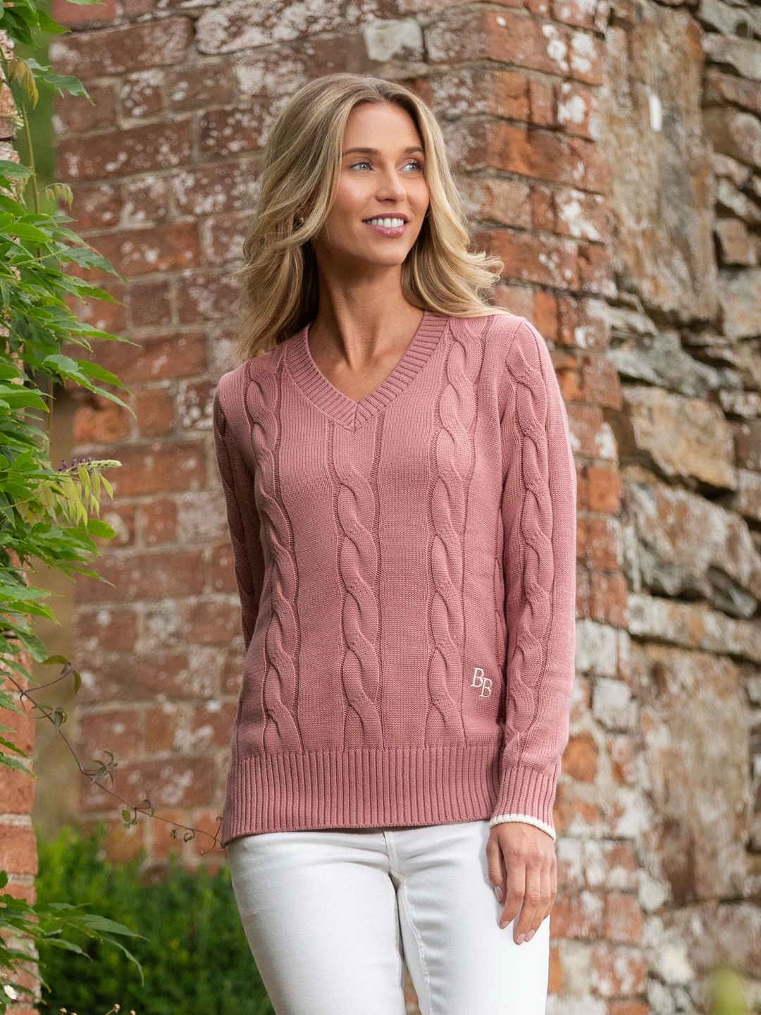 Collaton Women's Cable Knitted Jumper - Dusty Pink