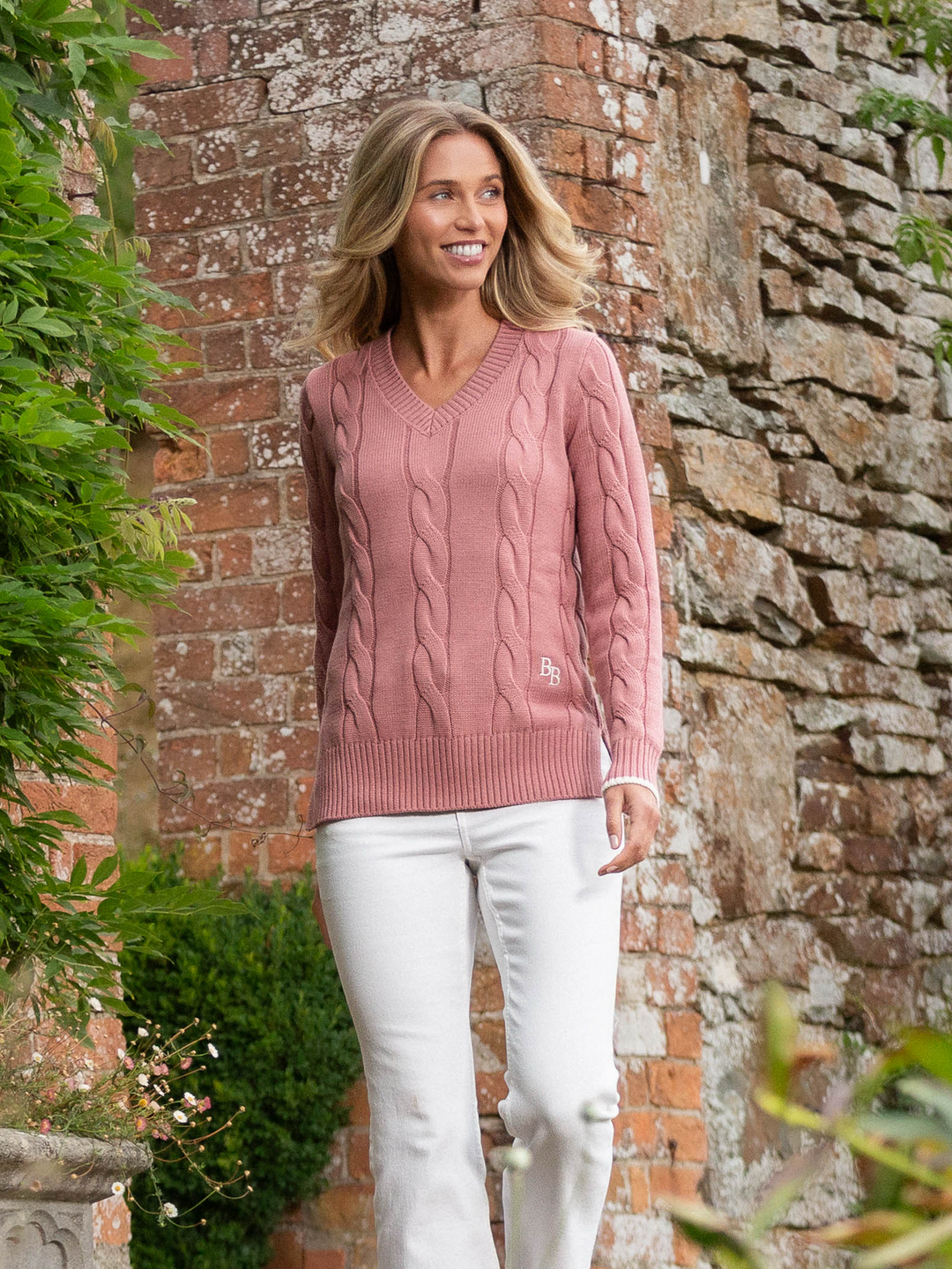 Collaton Women's Cable Knitted Jumper - Dusty Pink