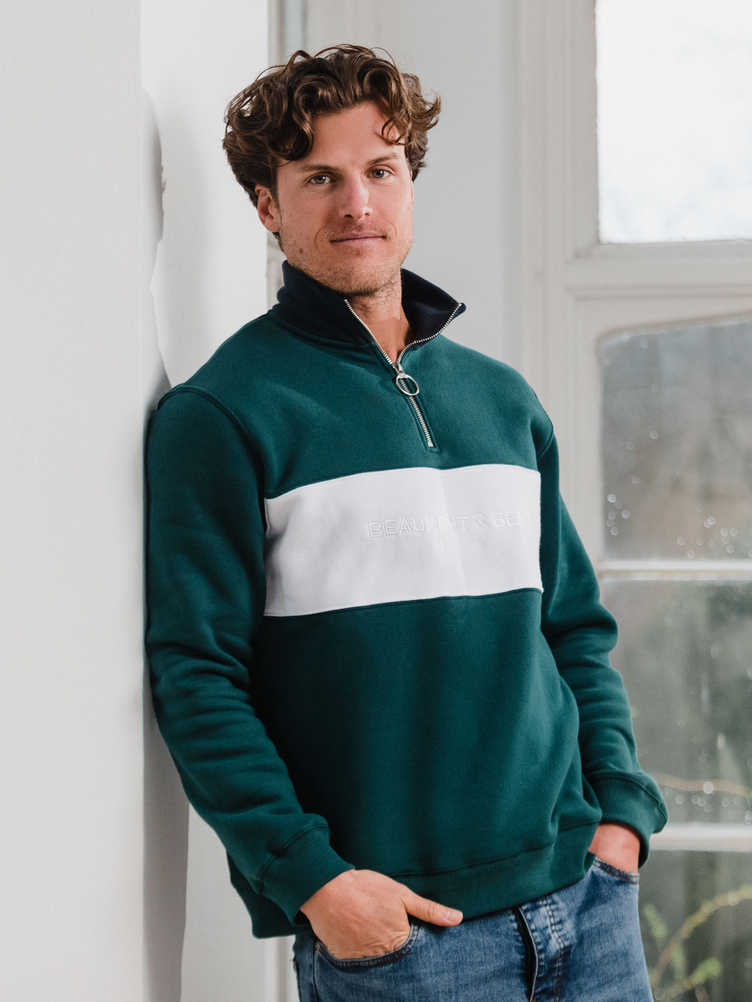 Cliff Road Unisex Quarter Zip - Green - Beaumont & Bear