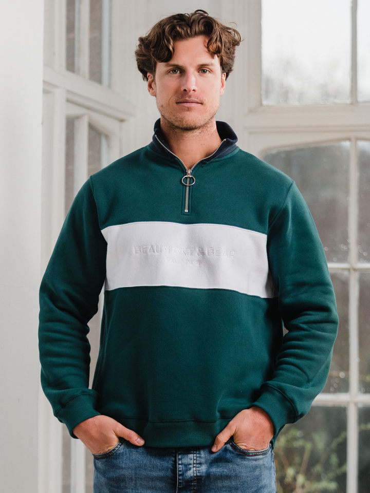 Cliff Road Unisex Quarter Zip - Green - Beaumont &amp; Bear