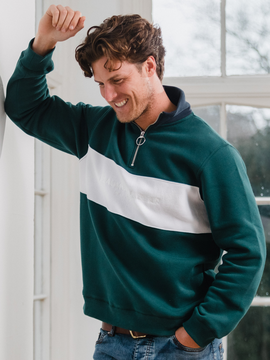 Cliff Road Unisex Quarter Zip - Green - Beaumont &amp; Bear