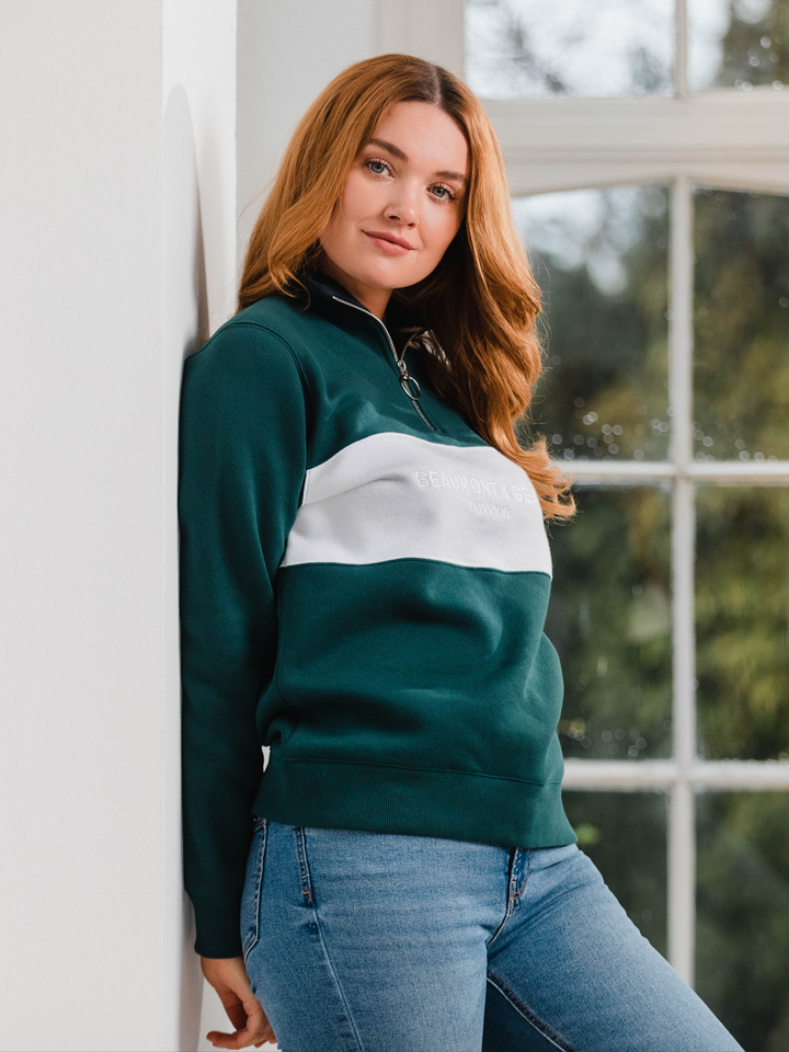 Cliff Road Unisex Quarter Zip - Green - Beaumont &amp; Bear