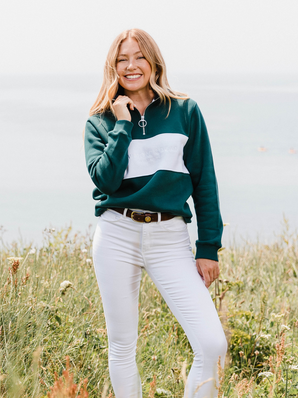 Cliff Road Unisex Quarter Zip - Green - Beaumont & Bear